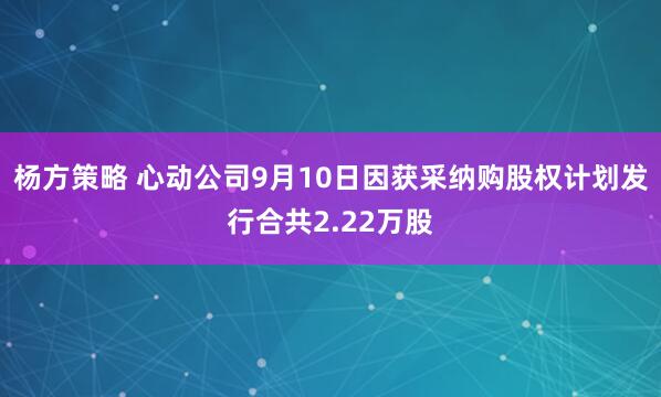 杨方策略 心动公司9月10日因获采纳购股权计划发行合共2.22万股